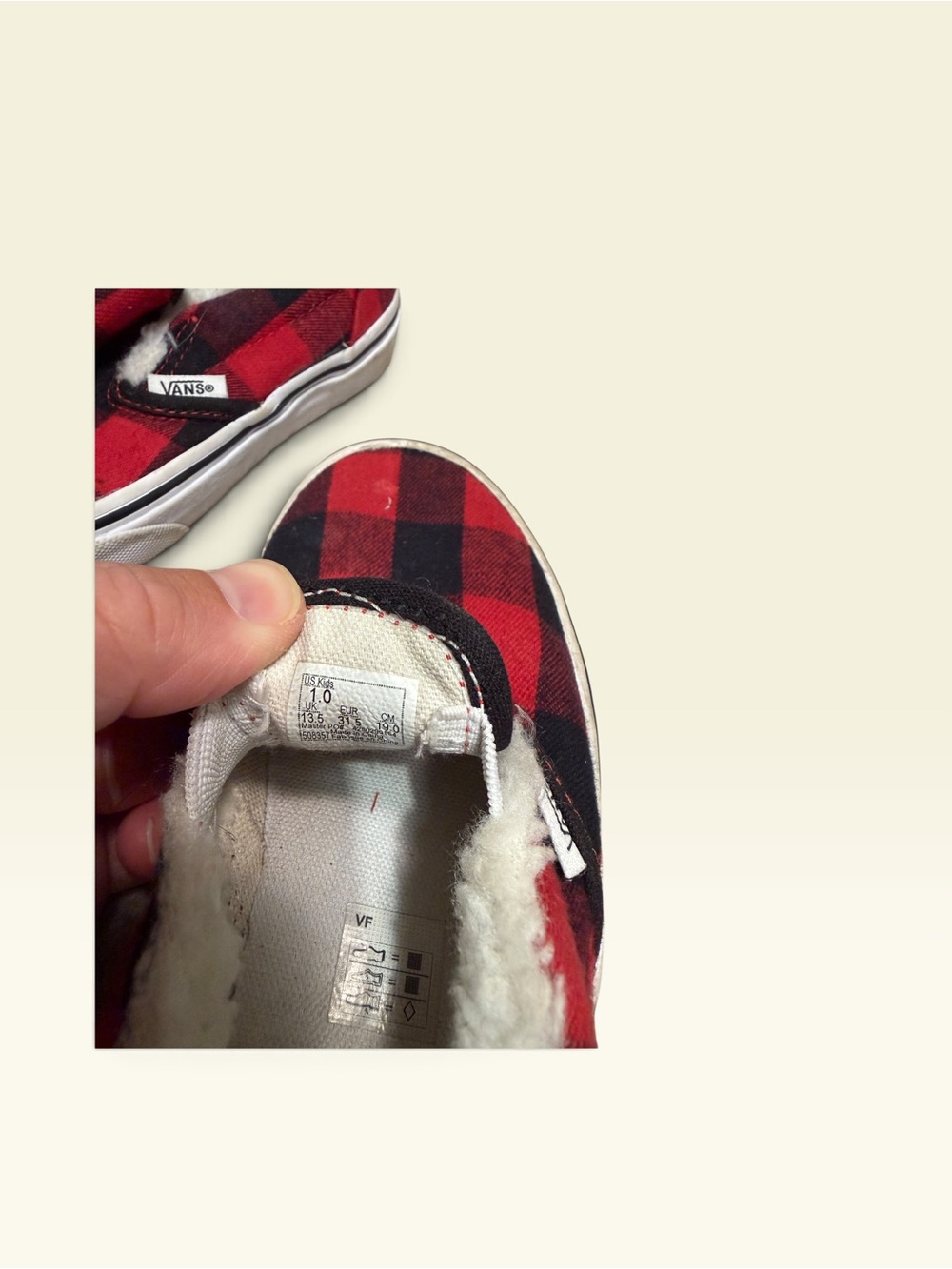 Vans Kids Slip-On Plaid Sherpa-Lined Sneakers - Red/Black - Picture 10 of 10